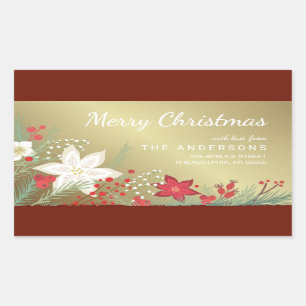 Christmas Poinsettia Faux Gold Foil Return Address Rectangular Sticker