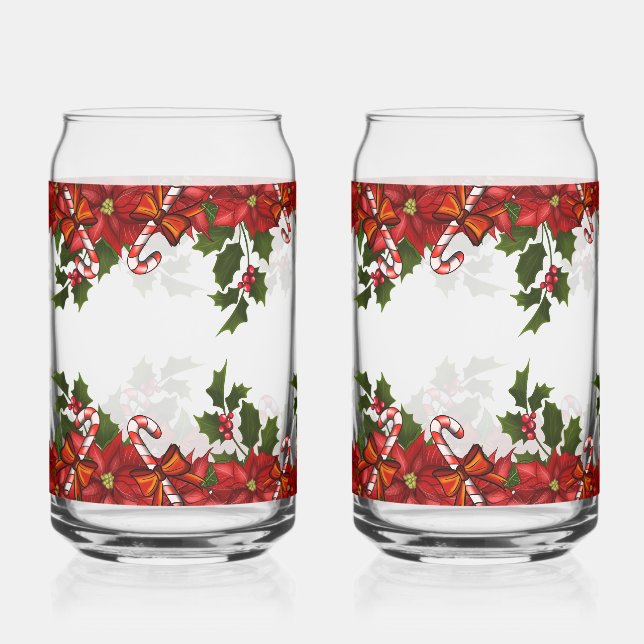 Christmas Poinsettia: Festive Holiday Can Glass (Front)