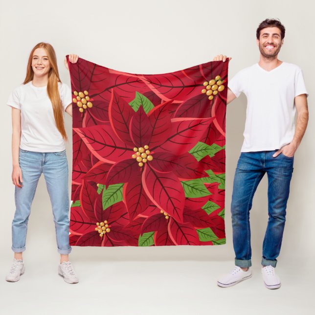 Christmas Poinsettia  Fleece Blanket (In Situ)