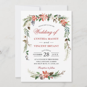 Christmas Poinsettia Floral Arch Winter Wedding Invitation