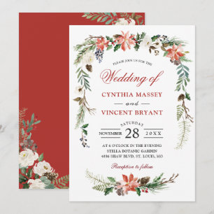 Christmas Poinsettia Floral Arch Winter Wedding Invitation
