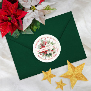 Christmas Poinsettia Floral Bouquet Return Address Classic Round Sticker