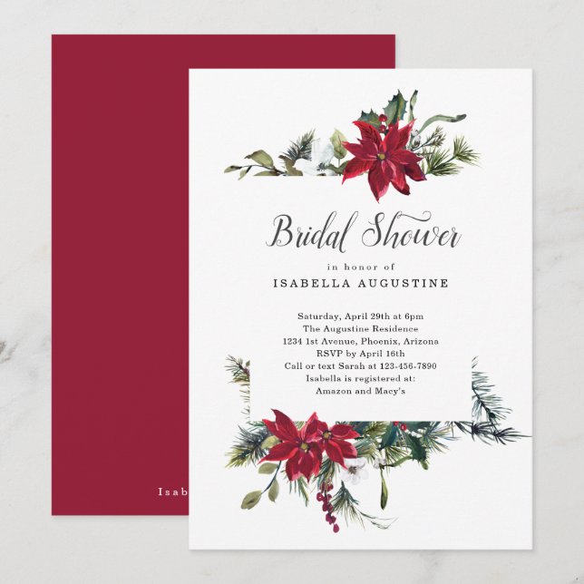 Christmas Poinsettia Floral Bridal Shower Invitation (Front/Back)
