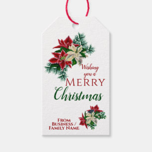 Christmas Poinsettia Floral Flower White Gift Tags