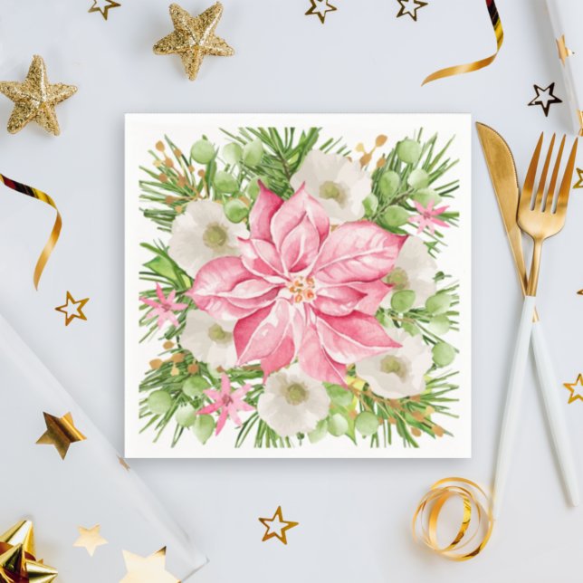 Christmas Poinsettia Floral Holiday Napkin (Creator Uploaded)