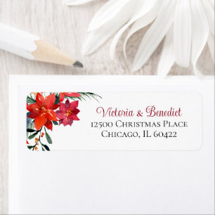 Christmas Poinsettia Floral Holiday Return Address