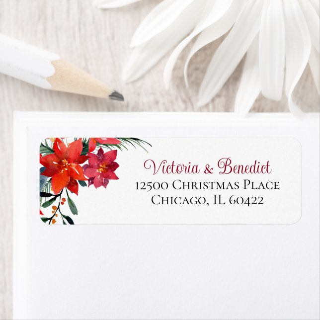 Christmas Poinsettia Floral Holiday Return Address (Insitu)