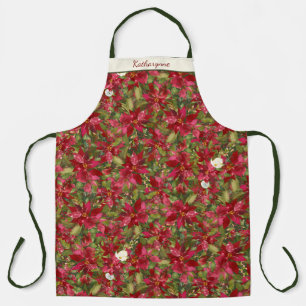 Christmas Poinsettia Floral Pattern Personalised Apron