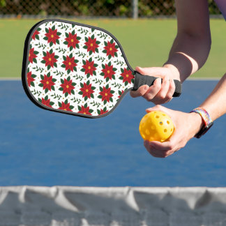 Christmas Poinsettia Floral Pattern | Red Green Pickleball Paddle