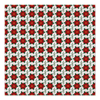 Christmas Poinsettia Floral Pattern | Red Green Poster