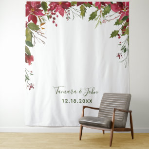 Christmas Poinsettia Floral Photo Booth Background Tapestry