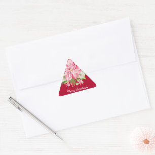 Christmas Poinsettia Floral Red Holiday Triangle Sticker