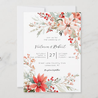 Christmas Poinsettia floral Wedding Invitation