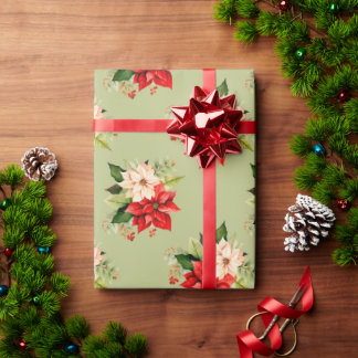 Christmas Poinsettia Floral with Elegant Botanical Wrapping Paper