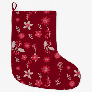 Christmas Poinsettia Flower And Cherry Wrapping Pa Large Christmas Stocking