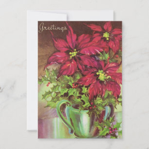 Christmas Poinsettia Flower Greetings Holiday Card