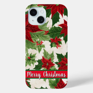 Christmas Poinsettia Flower Pattern iPhone 15 Case