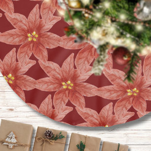 Christmas Poinsettia Flower Red Botanical Brushed Polyester Tree Skirt
