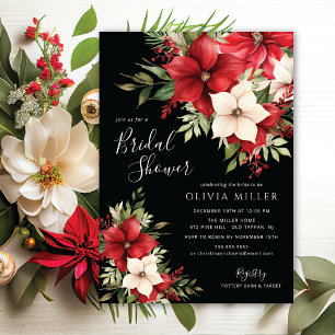 Christmas Poinsettia Flowers Bridal Shower  Invitation