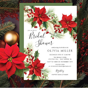 Christmas Poinsettia Flowers Bridal Shower  Invitation