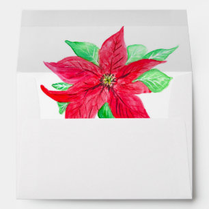 Christmas Poinsettia Flowers Floral Return Address Envelope