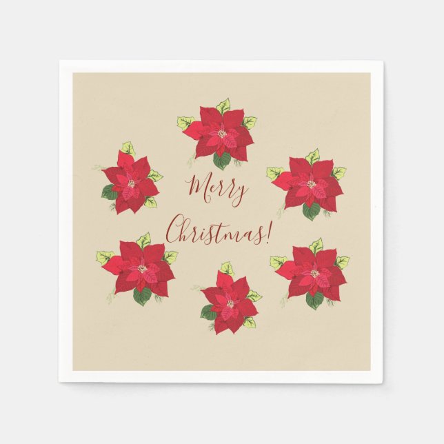 Christmas Poinsettia Flowers Napkin (Front)