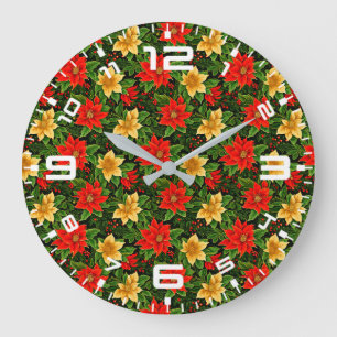 Christmas Poinsettia Flowers Pattern-86755 Large Clock