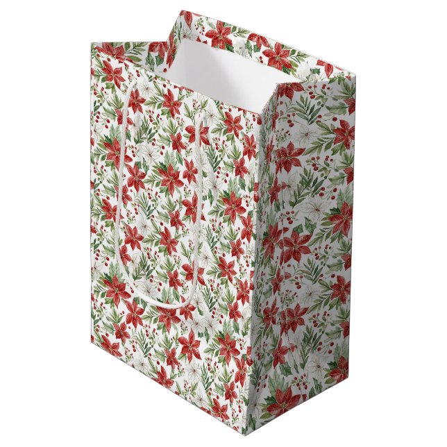 Christmas Poinsettia Gift Bag (Front Angled)