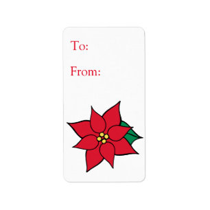 Christmas Poinsettia Gift Tag Label