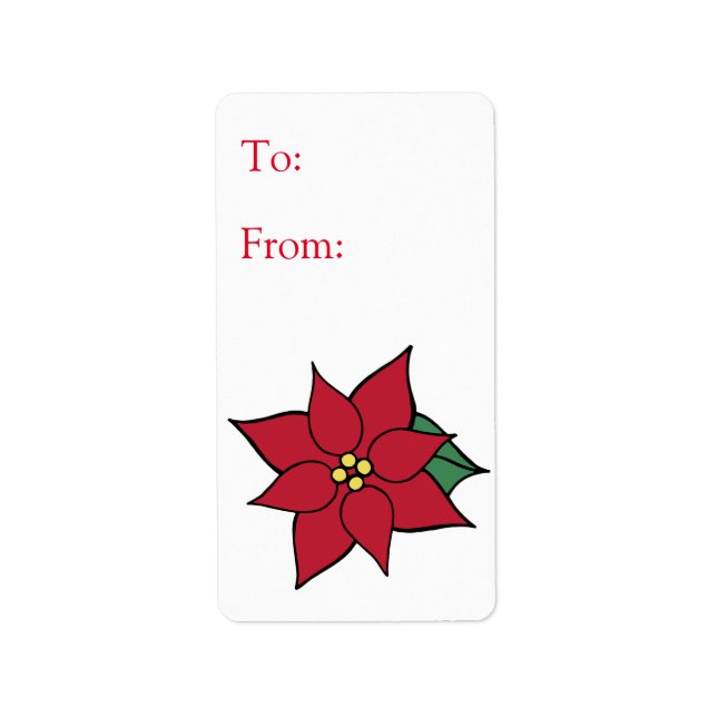 Christmas Poinsettia Gift Tag Label (Front)