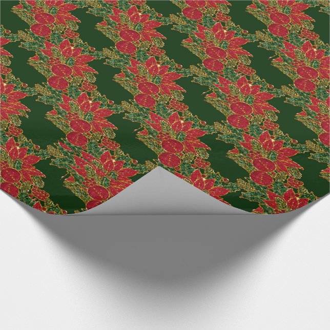 Christmas Poinsettia-GIFT WRAPPING PAPER-Green Wrapping Paper (Corner)
