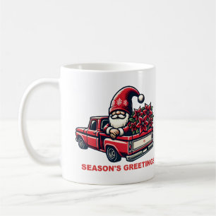 Christmas Poinsettia Gnome In Red Pickup Truck Coffee Mug