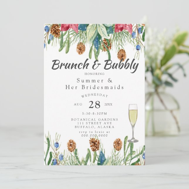 Christmas Poinsettia Gold Bridesmaids Luncheon  Invitation (Standing Front)