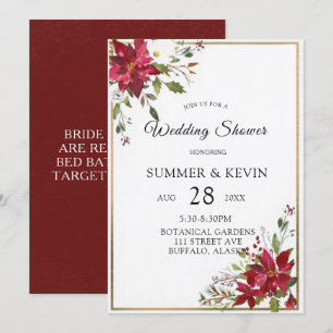 Christmas Poinsettia Gold FrameWedding Shower Invitation