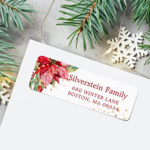 Christmas Poinsettia Gold Splatter Return Address