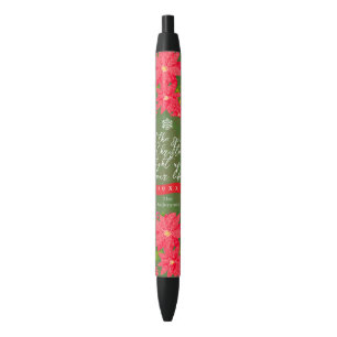 Christmas Poinsettia Green Black Ink Pen