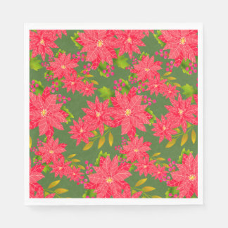 Christmas Poinsettia Green Napkin