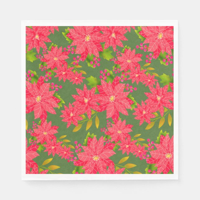 Christmas Poinsettia Green Napkin (Front)