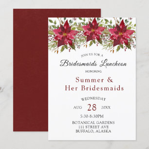 Christmas Poinsettia Greenery Bridesmaids Luncheon Invitation