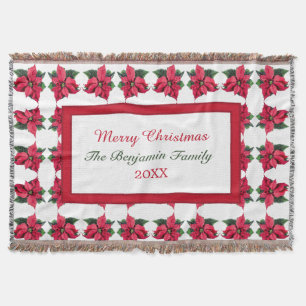 Christmas Poinsettia Holiday Family Personalise Throw Blanket