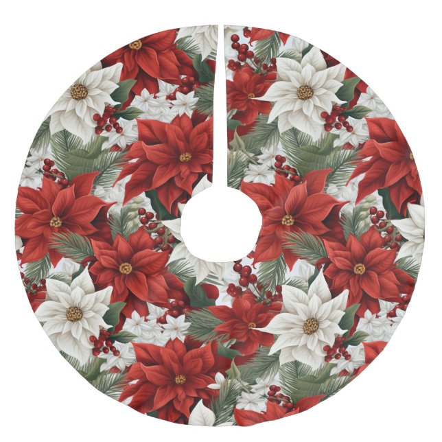Christmas Poinsettia – Holiday Floral Design Brushed Polyester Tree Skirt (Front)