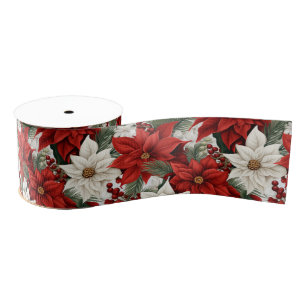 Christmas Poinsettia – Holiday Floral Design Grosgrain Ribbon