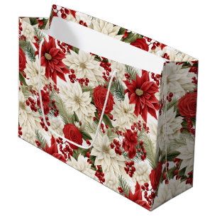 Christmas Poinsettia – Holiday Floral Design Large Gift Bag