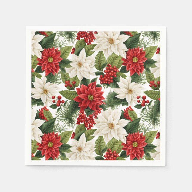 Christmas Poinsettia – Holiday Floral Design Napkin (Front)