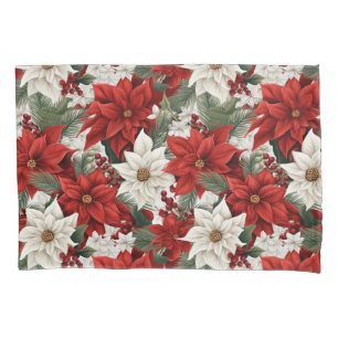 Christmas Poinsettia – Holiday Floral Design Pillowcase