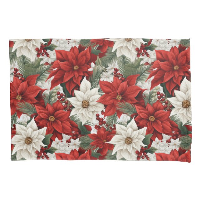 Christmas Poinsettia – Holiday Floral Design Pillowcase (Front)