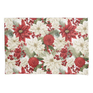 Christmas Poinsettia – Holiday Floral Design Pillowcase