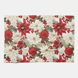 Christmas Poinsettia – Holiday Floral Design Tea Towel
