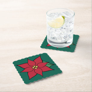 Christmas Poinsettia Holiday Paper Coasters 