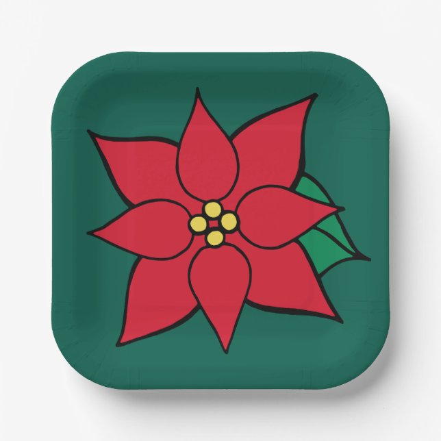 Christmas Poinsettia Holiday Paper Plates (Front)
